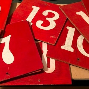 Rustic Red Painted Number Sign: Vintage Farmhouse Decor