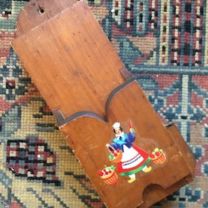 Vintage Wooden Knife Holder With Notepad and Pen Holder Rustic Kitchen 1940s Decal On The Front