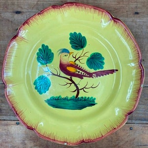 Vintage Faience Bird Plate: Hand-Painted French Country Decor