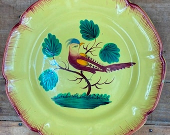 Vintage Faience French Bird Plate Hand Painted Wall Plate French Country Kitchen Or Diniing Room Decor PLEASE READ CONDITION
