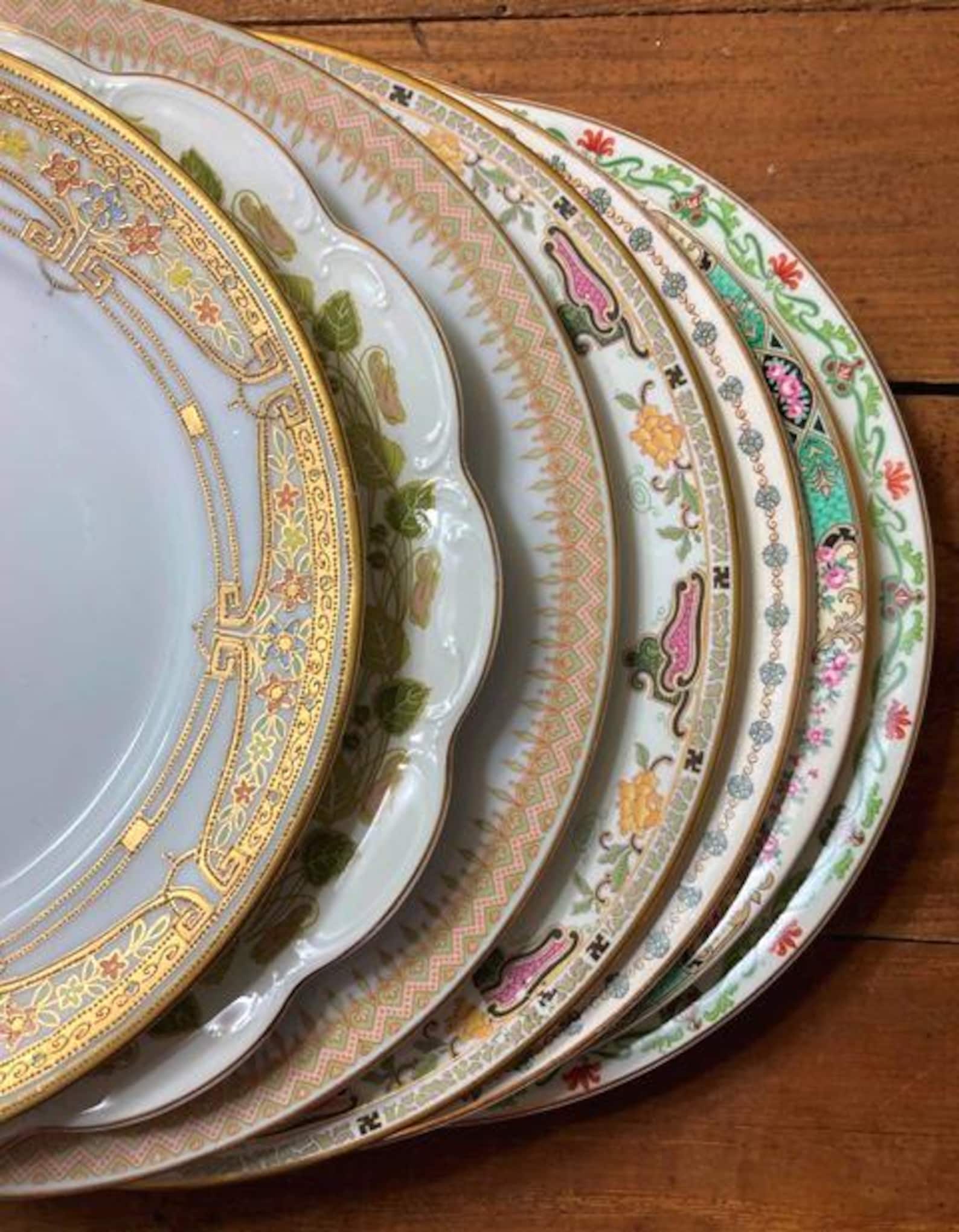 Vintage Mismatched Plates: Art Deco Floral Gold Accent Plates - Price Per Plate