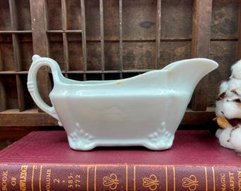 Vintage White Ironstone Gravy Boat: J & G Meakin Hanley England