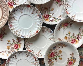Mismatched Brown Transferware Saucer: Vintage Floral Plate - YOUR CHOICE