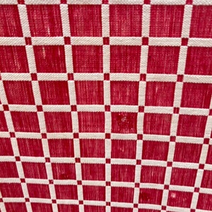 May include: Red and white checkered fabric with a woven texture.