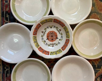 Mismatched Small Berry Bowls Restaurant Ware Heavy Ironstone Syracuse CAC and World China 7 Bowls