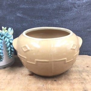 Vintage Brown Pottery Crock: Geometric Stoneware, Americana Decor