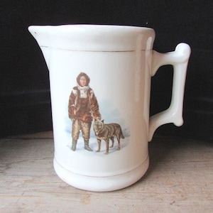 Antique Ironstone Pitcher: Inuit Boy & Sled Dog, Cook&#39;s Arctic Exploration
