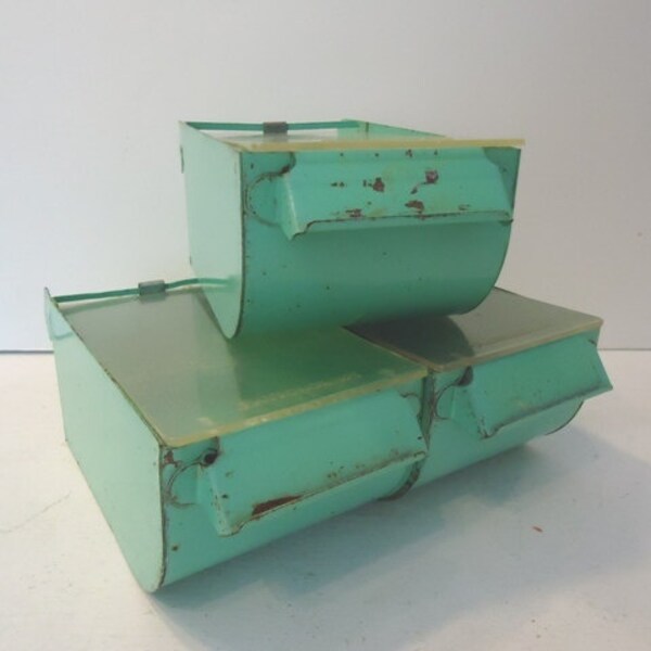 RESERVED for B: Vintage Metal Bin, Kitchen Storage Bins, Aqua Mint Green