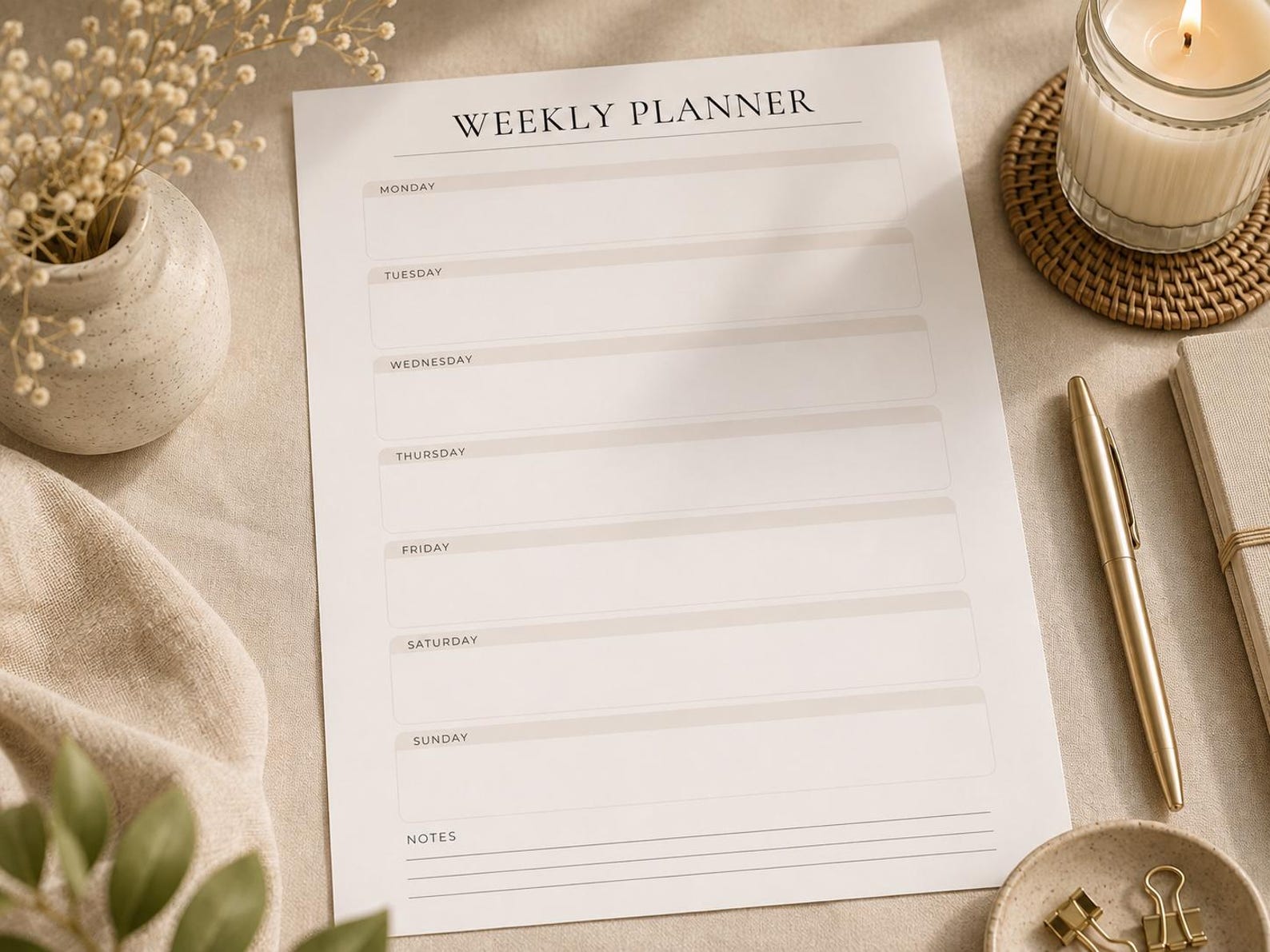 Printable Weekly Planner A4 Minimal Schedule and to Do List Soft Linen ...