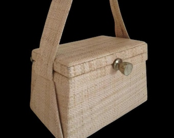 Impresionante bolso de paja tipo caja de los años 40 y 50 / Bolso de mano vintage de rafia tejida de los años 40 y 50 + bonito cierre