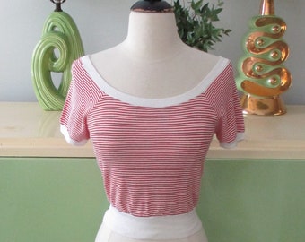 1950s Connie Candy Cane Striped Top / Deadstock Vintage 50s Red & White Peasant Jumper + High Waist / JD / Bad Girl / VLV