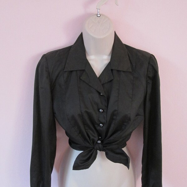 Bombshell Best Vintage 1950s 50s Iron Black Sharkskin Nylon Blouse Shirt -Bad Girl-JD-Pinup-Vixen-Brigitte Bardot-Rockabilly-VLV