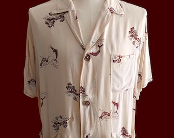 1940s Tony Tropics Bound Shirt / Vintage 40s Rayon Hawaiian Men Cabana Shirt