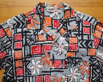 1950s Alan Amazing Aloha Shirt / Vintage 50s Cotton Hawaiian Men Shirt + Plumeria Flower + Tapa Print / VLV / Tiki / Hawaii