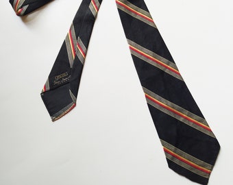 1930s Sidney Smartest Striped Necktie / Vintage 30s Black + Cream + Red Stripe Silk Rayon Men Ti e by Pano Doums Co / Depression