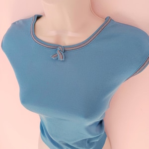 1950-tals Betty Blå Bombshell Topp / Oanvänd Vintage 50-tals Stickad Tröja