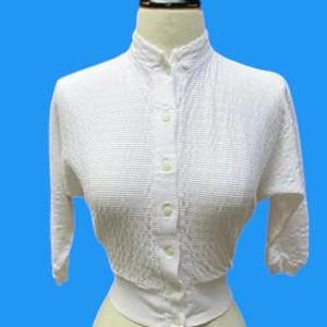 1950s Rockin&#39; Ruby Jumper / Deadstock Vintage 50s White Cotton Knit Buttoned Top + Batwing Sleeves / Bad Girl