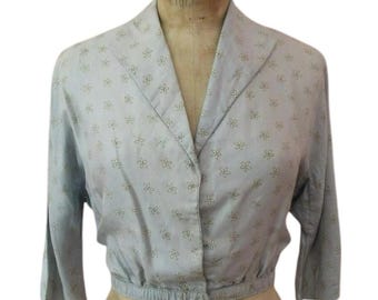 1940s Glendora Glorious Grey Blouse / Vintage 40s White + Black Star Silk Shirt Jacket