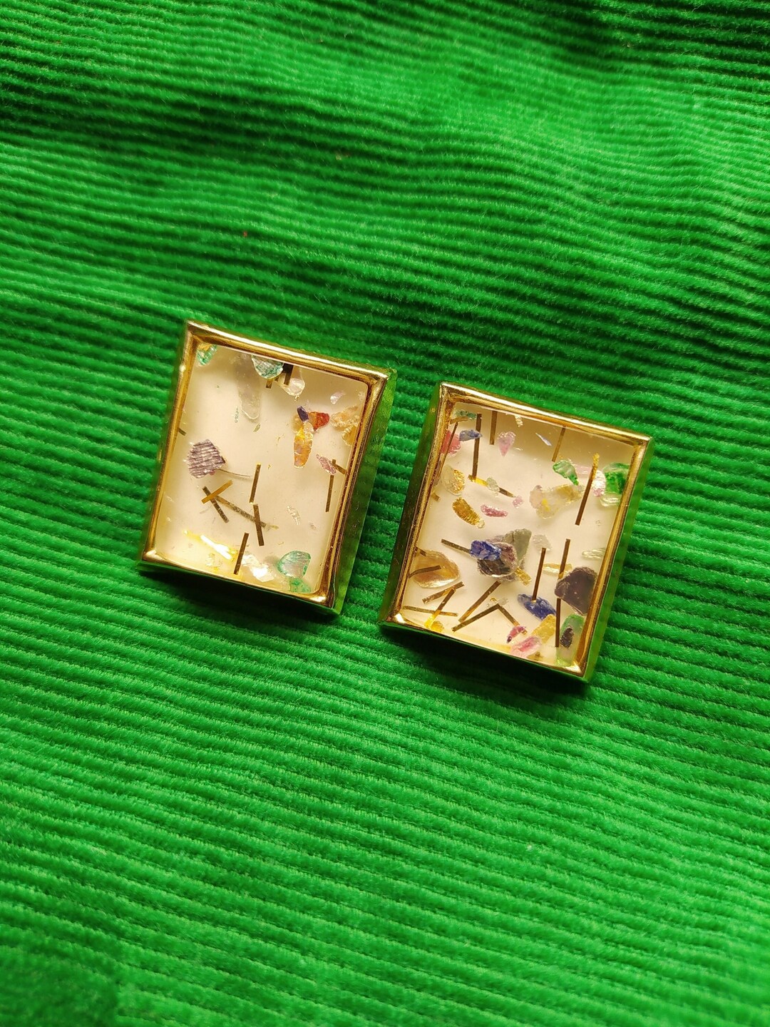 1950s Charline Confetti Clips / Vintage 50s Atomic White + Gold + Blue ...