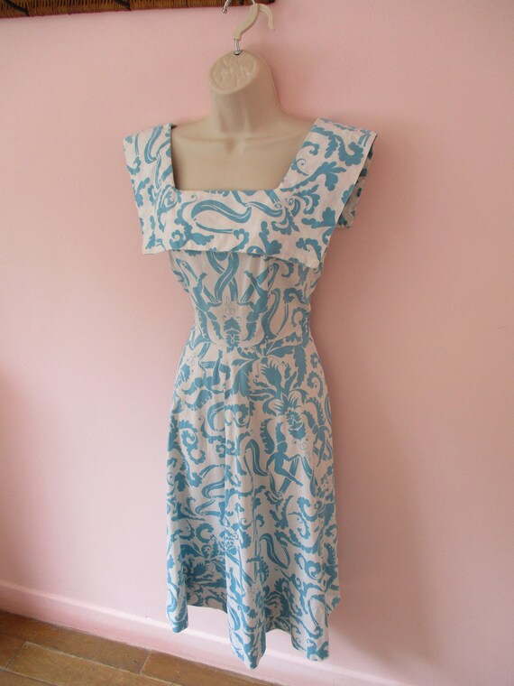 1940s Cheerful Cherub Dress / Vintage 40s White +… - image 9