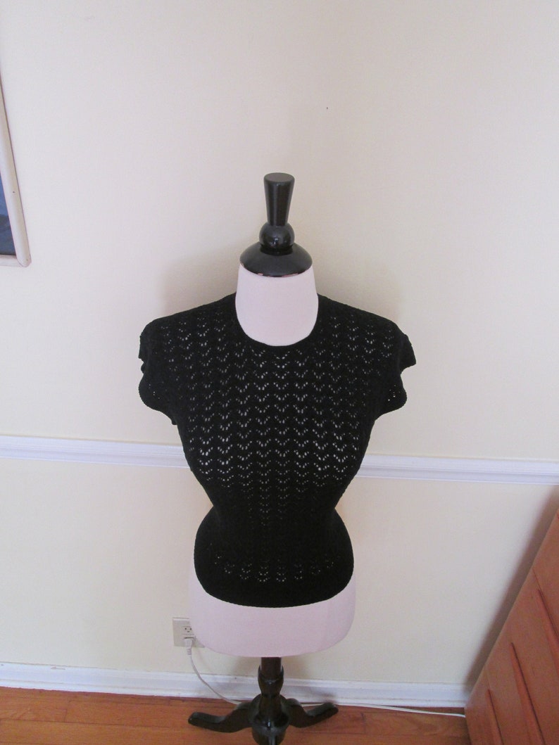 Bombshell Best Vintage 1950s 50s Black Cotton Crocheted Cable Knit Top Jumper wBat Wings Print and High Waistband Bad Girl-JD-Vixen-Pinup