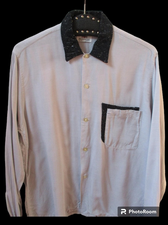 1950s Ron Radiant Rocknroll Shirt / Vintage 50s Light Grey + Black 