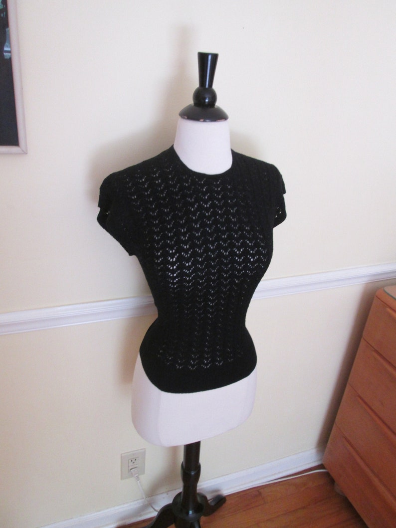 Bombshell Best Vintage 1950s 50s Black Cotton Crocheted Cable Knit Top Jumper wBat Wings Print and High Waistband Bad Girl-JD-Vixen-Pinup