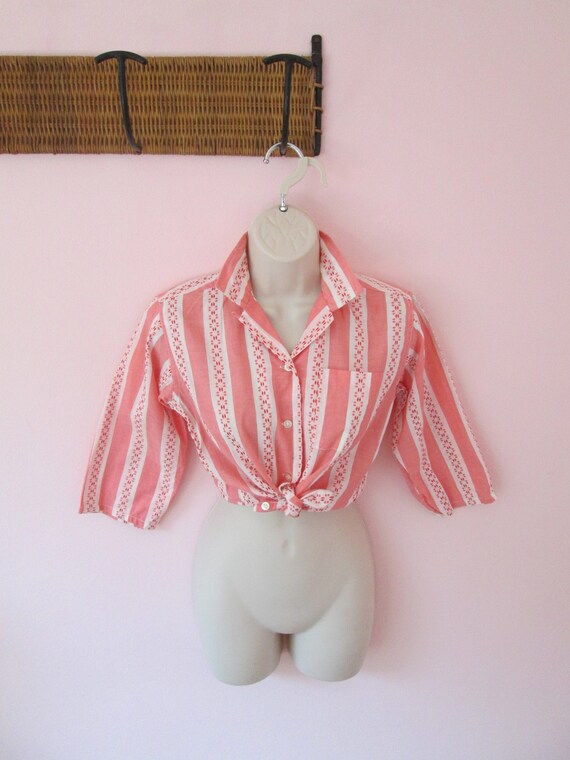Hot Rod Girl Vintage 1950s 50s Coral & Red Striped