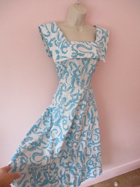 1940s Cheerful Cherub Dress / Vintage 40s White +… - image 7