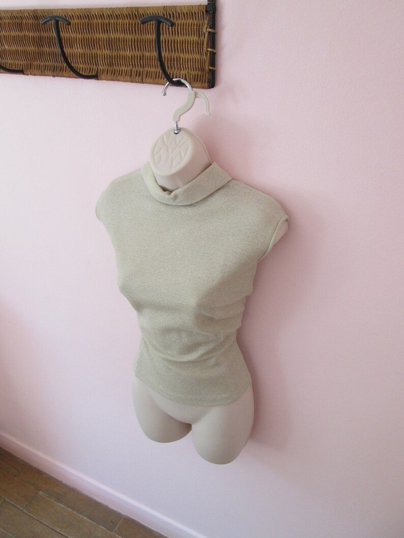 DeadstockNos-Pinup-Bombshell-Vixen-Rockabilly-VLV Bad Girl Vintage 1950s 50s Gold Lurex Knit Jumper Pullover Top Blouse wShort Turtleneck
