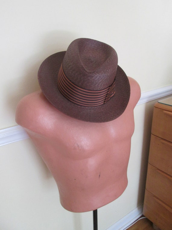 Vintage 1930s 30s Italian Brown Straw Men Hat wit… - image 4