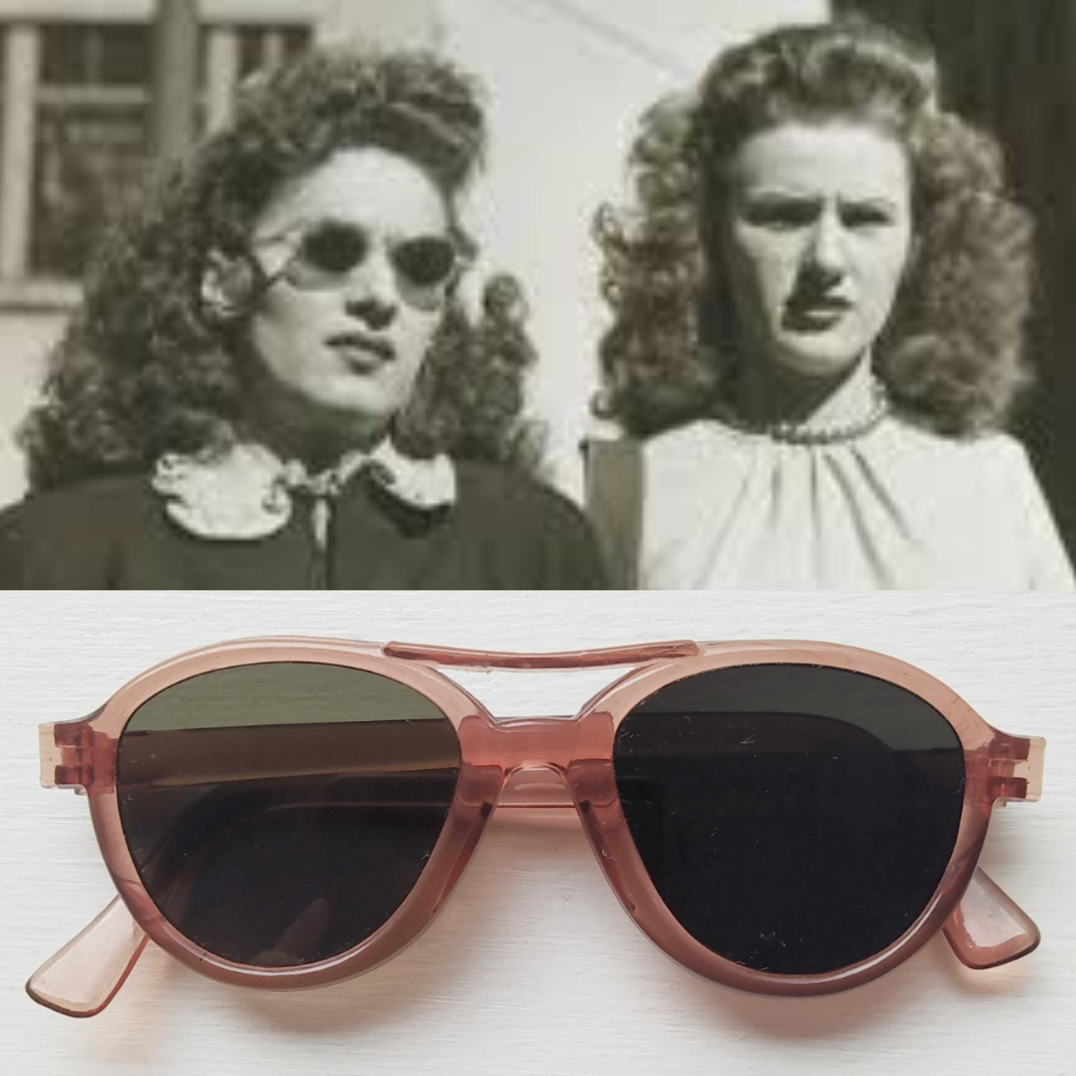 DOR　40s vintage sunglasses 1940s Cathy Casual Celluloid Sunglasses / Vintage 40s Clear Brown