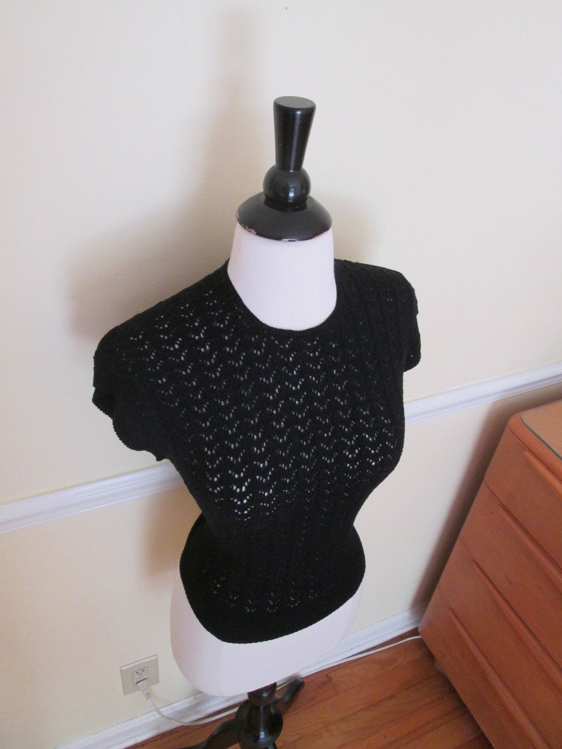 Bombshell Best Vintage 1950s 50s Black Cotton Crocheted Cable Knit Top Jumper wBat Wings Print and High Waistband Bad Girl-JD-Vixen-Pinup