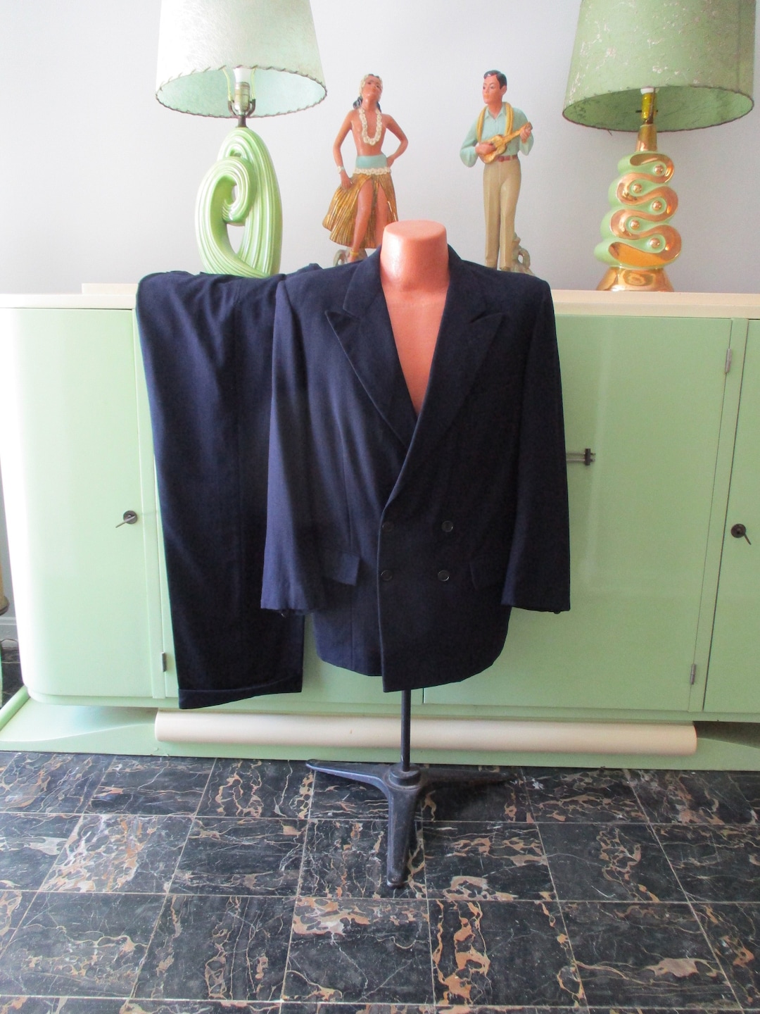 1930s 1940s Don Dapper Dandy Suit / Vintage 30s 40s Navy Pinstripe Wool ...