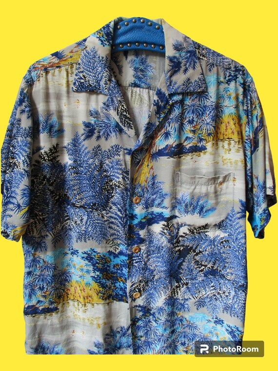 1940s 1950s Beguiling Bridging Bamboo Hawaiian Shirt / Vintage 40s 