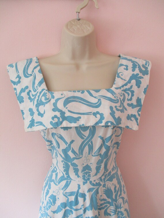 1940s Cheerful Cherub Dress / Vintage 40s White +… - image 4