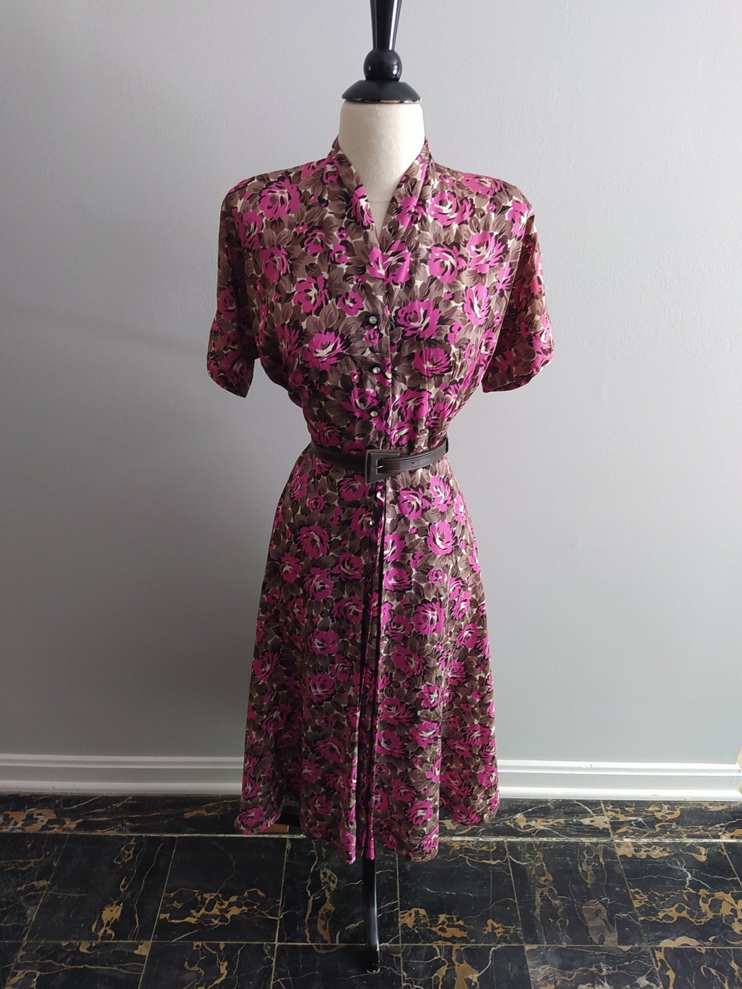 1940s Barbara Beloved Blooming Dress / Vintage 40s Magenta Pink White ...