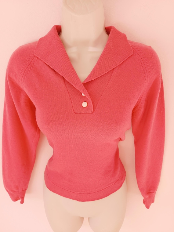 1950s Bubblegum Pink Bombshell Pullover / Vintage… - image 2