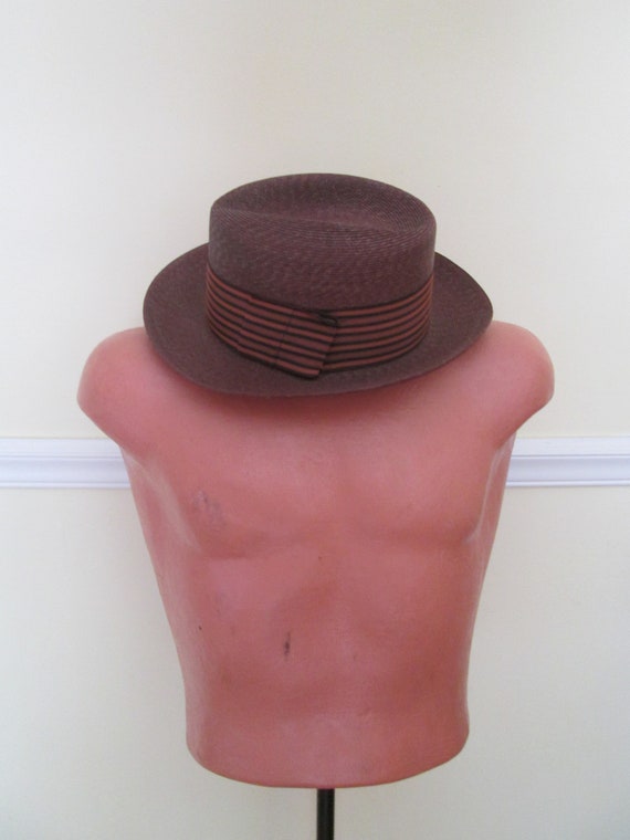 Vintage 1930s 30s Italian Brown Straw Men Hat wit… - image 8