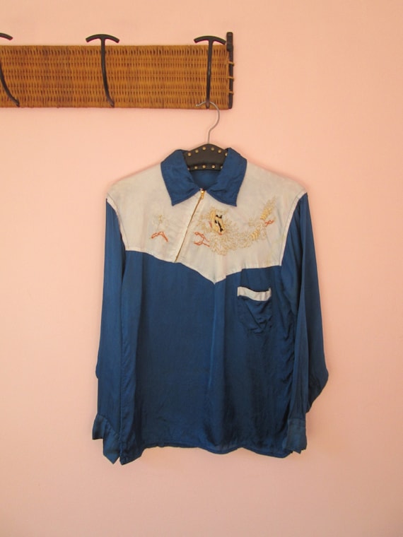 Original Souvenir Sukajan Vintage 1950s 50s Satin Zip up Asian