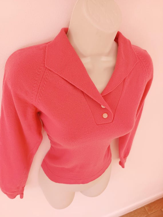 1950s Bubblegum Pink Bombshell Pullover / Vintage… - image 6