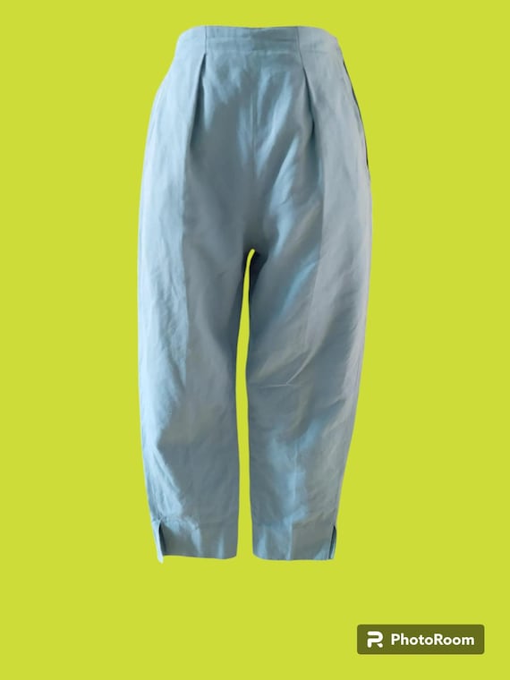 light blue cigarette trousers 1950s Ruth Ready to Rock Cigarette Pants / Vintage 50s Periwinkle Blue  Cotton Bad Girl Trousers
