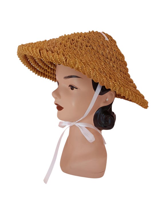 Vintage 40s Straw Hat Vintage 40s 50s Navy or Black Wide Brim Straw Picture Hat  main image 3