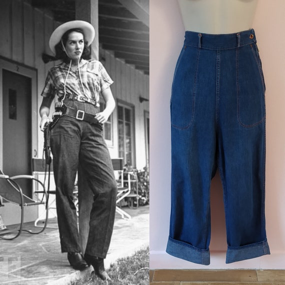 Vintage 1940s 40s 1950s 50s Indigo High Waist Deni