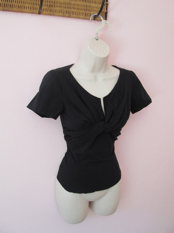 Glamourous Vintage 1950s 50s Ink Black Jumper Top