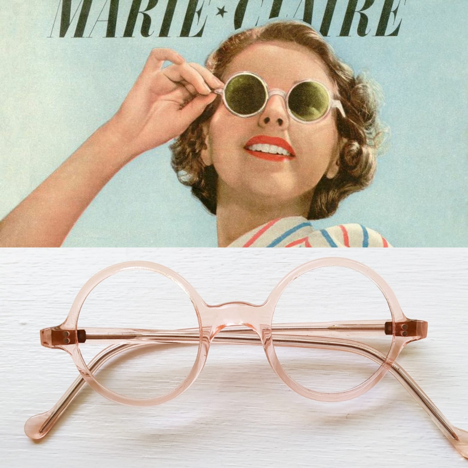 ?Anthropology Peach retro frame sunglasses Vivienne Peach.S | Rectangular Pink Eco Acetate Sunglasses  main image 2