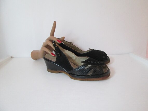 Stunning Vintage 1940s 40s French Black Suede and