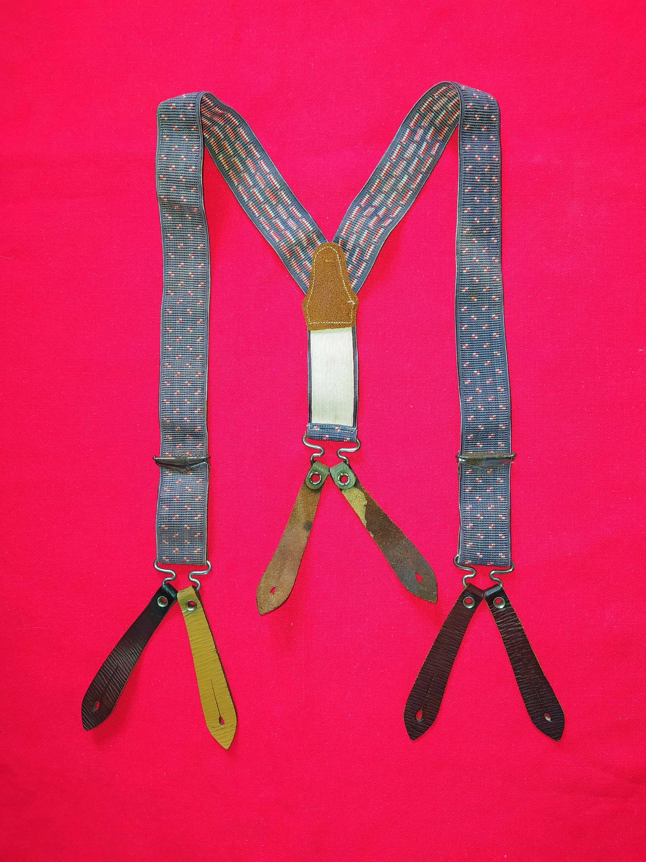 1930s François Favorite French Suspenders / Vintage 30s Grey + Red