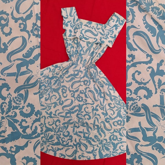 1940s Cheerful Cherub Dress / Vintage 40s White +… - image 2