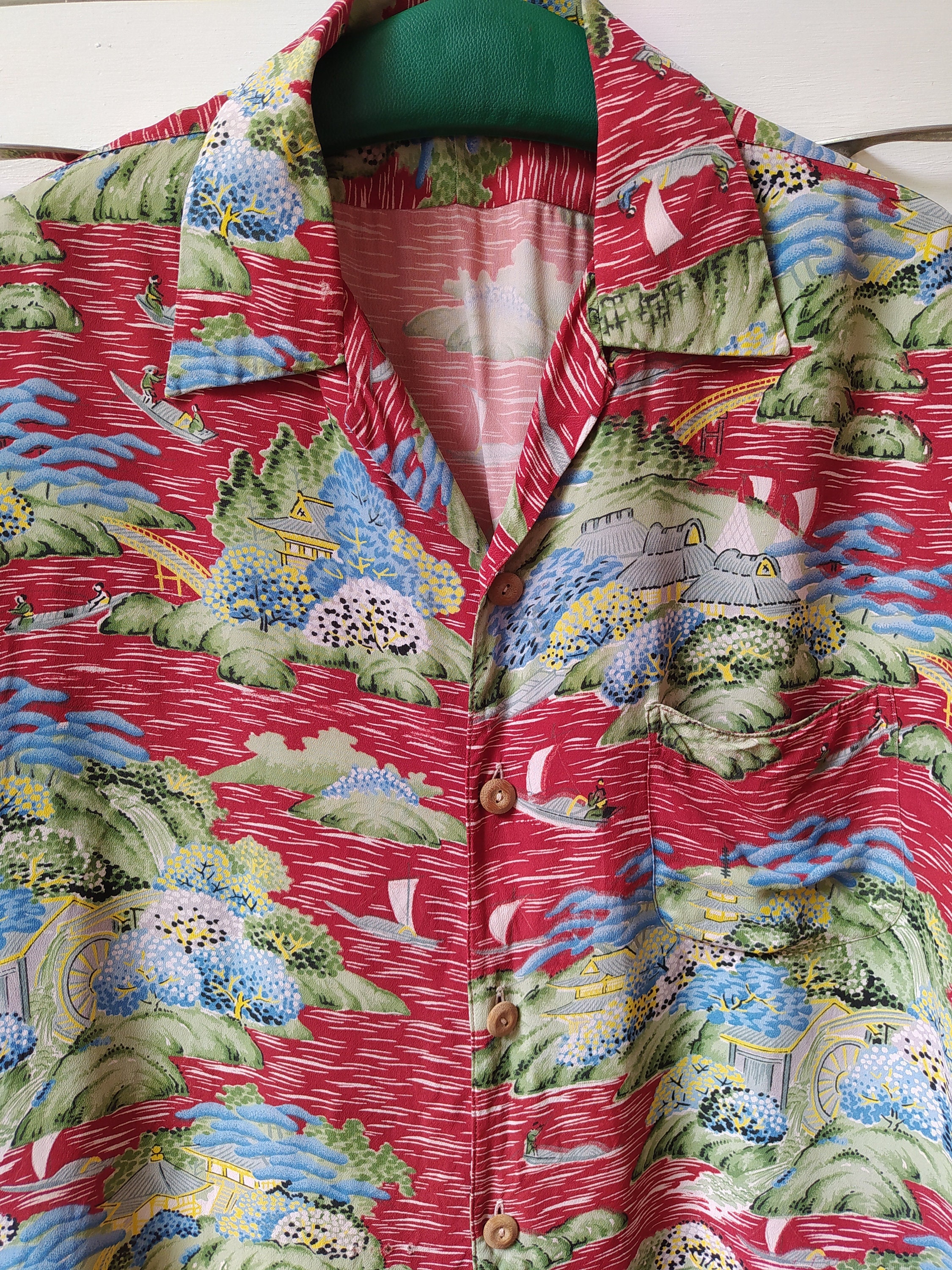 1950s Jimp Japanese Hawaiian Shirt / Vintage 50s Colorful Rayon